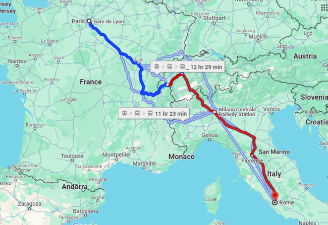 high speed train from paris to rome